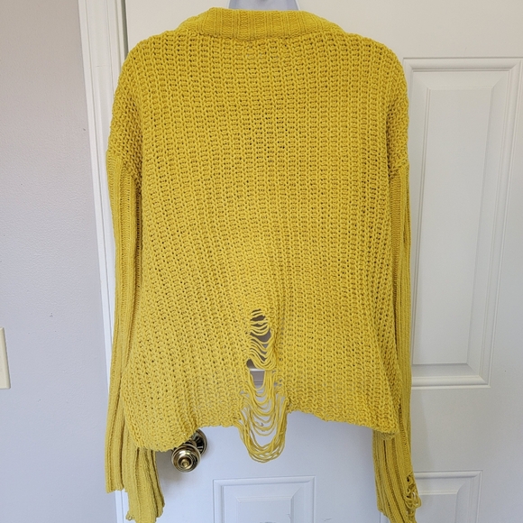 NWT Rehab Lab Bright Yellow Factory Distressed Chenille Loose Knit Sweater Sz L - Picture 5 of 11